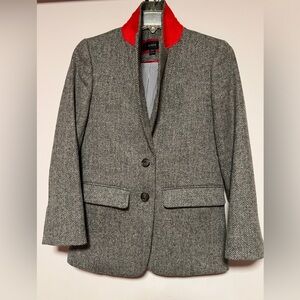 EUC J. Crew Women's Wool Herringbone Blazer with Red Accent